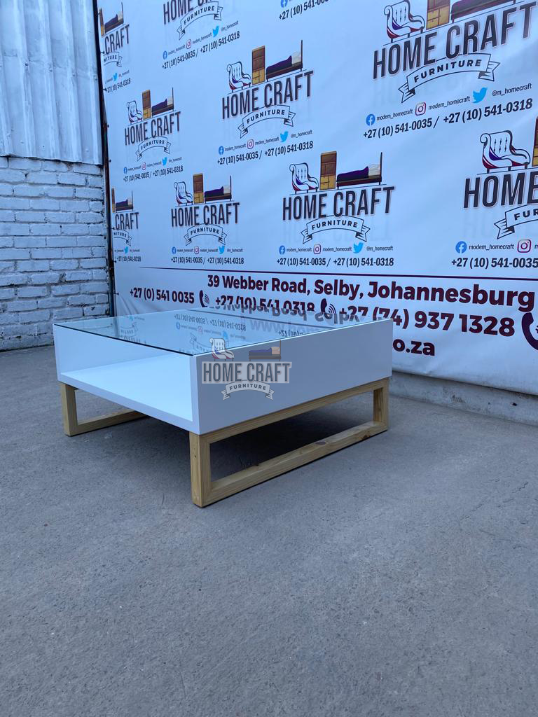 Enhle-1000 | Square Glass Table With Pine Wooden Legs