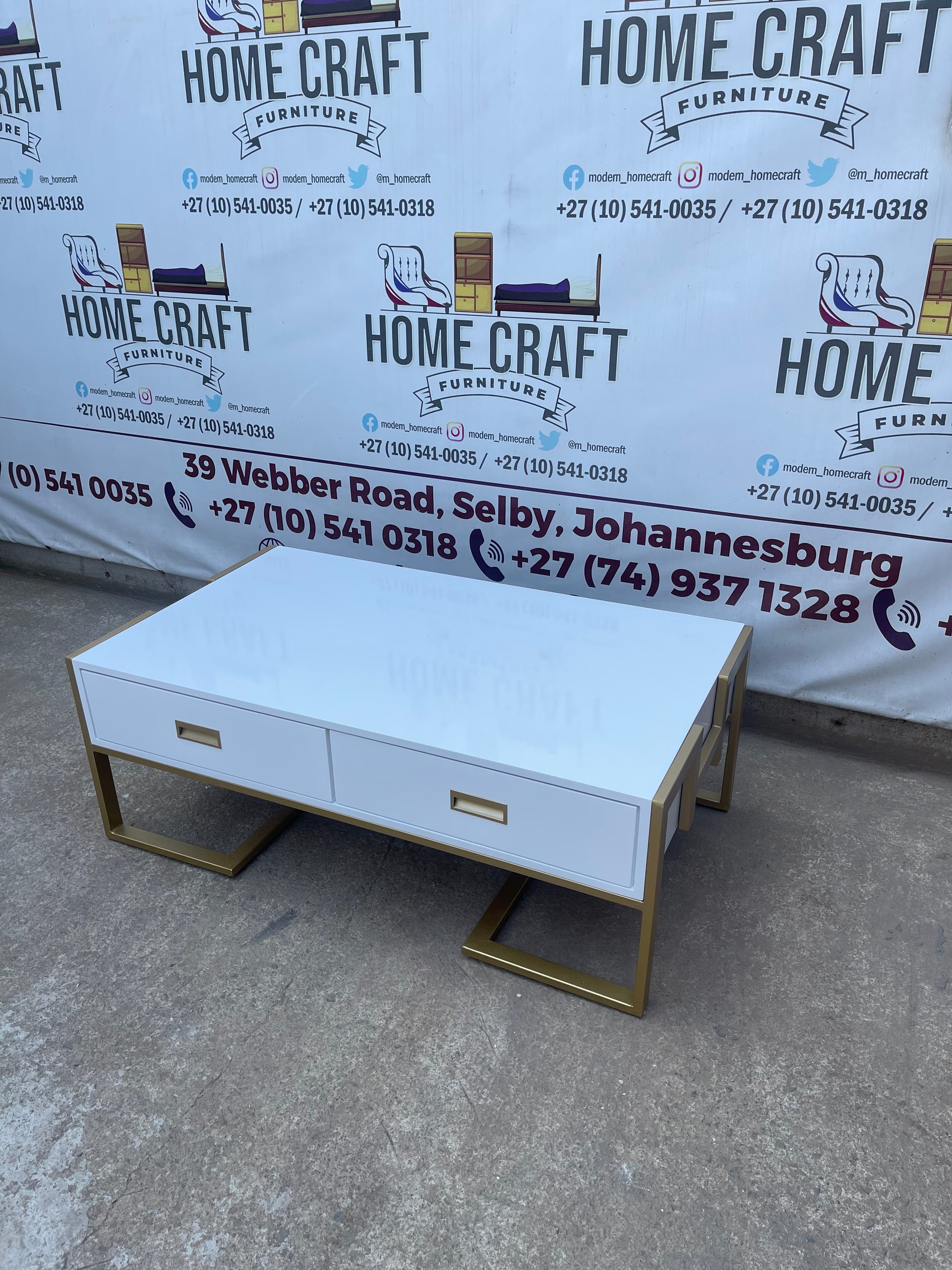 2 Drawer Coffee Table With Gold Frame