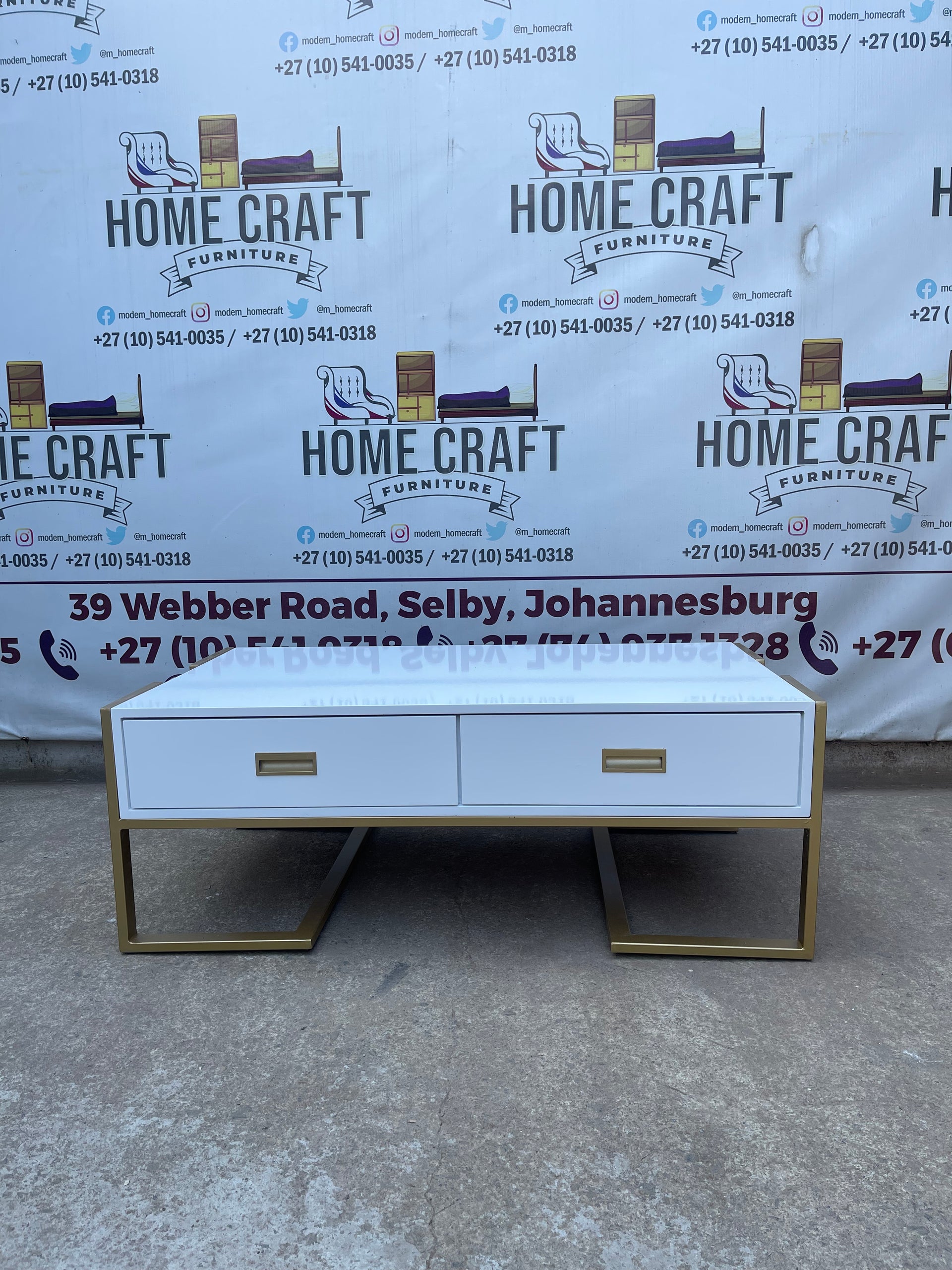 2 Drawer Coffee Table With Gold Frame