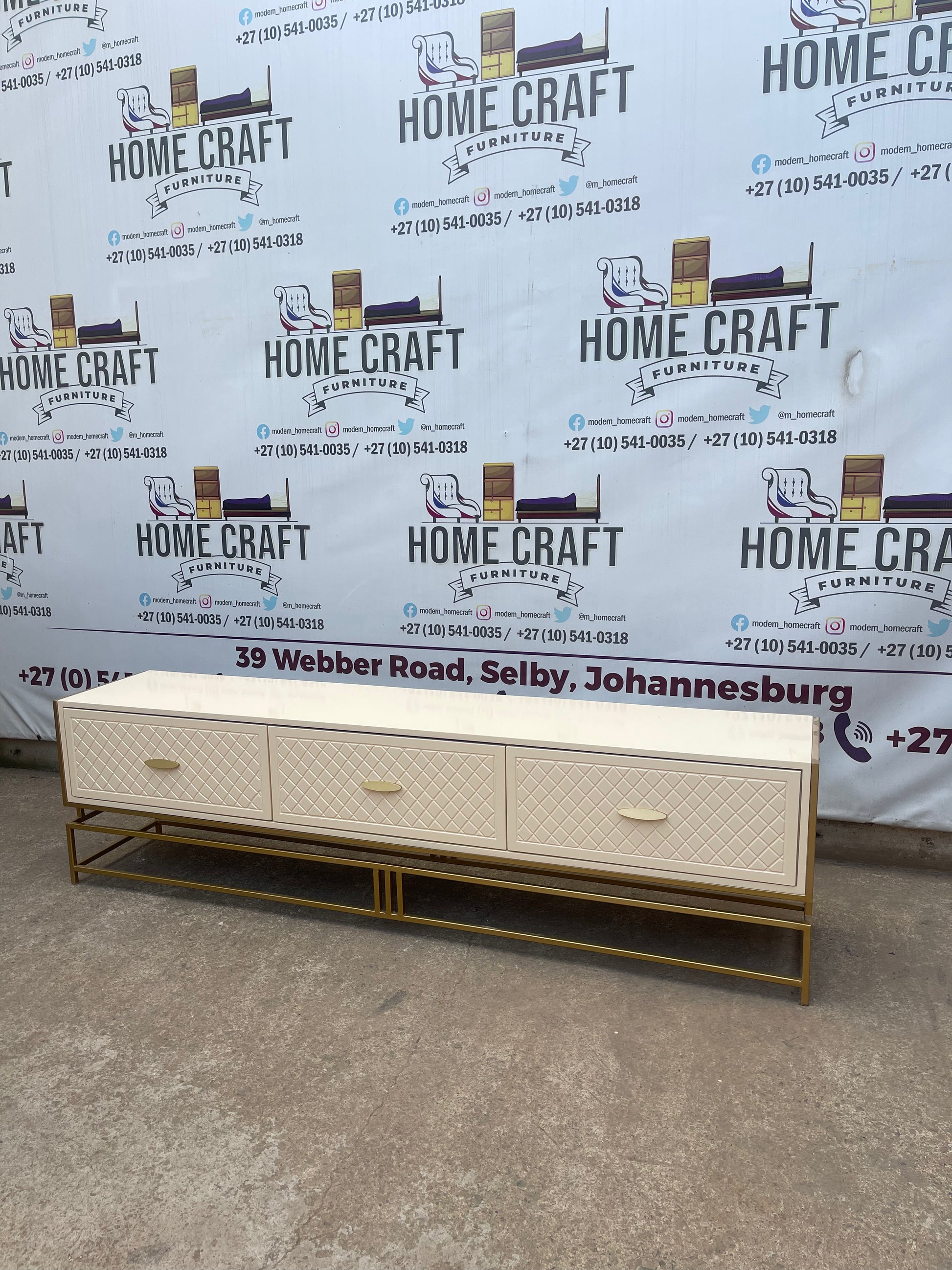 Gold Frame Tv Stand 3 Drawers With Diamond Faces homecraft