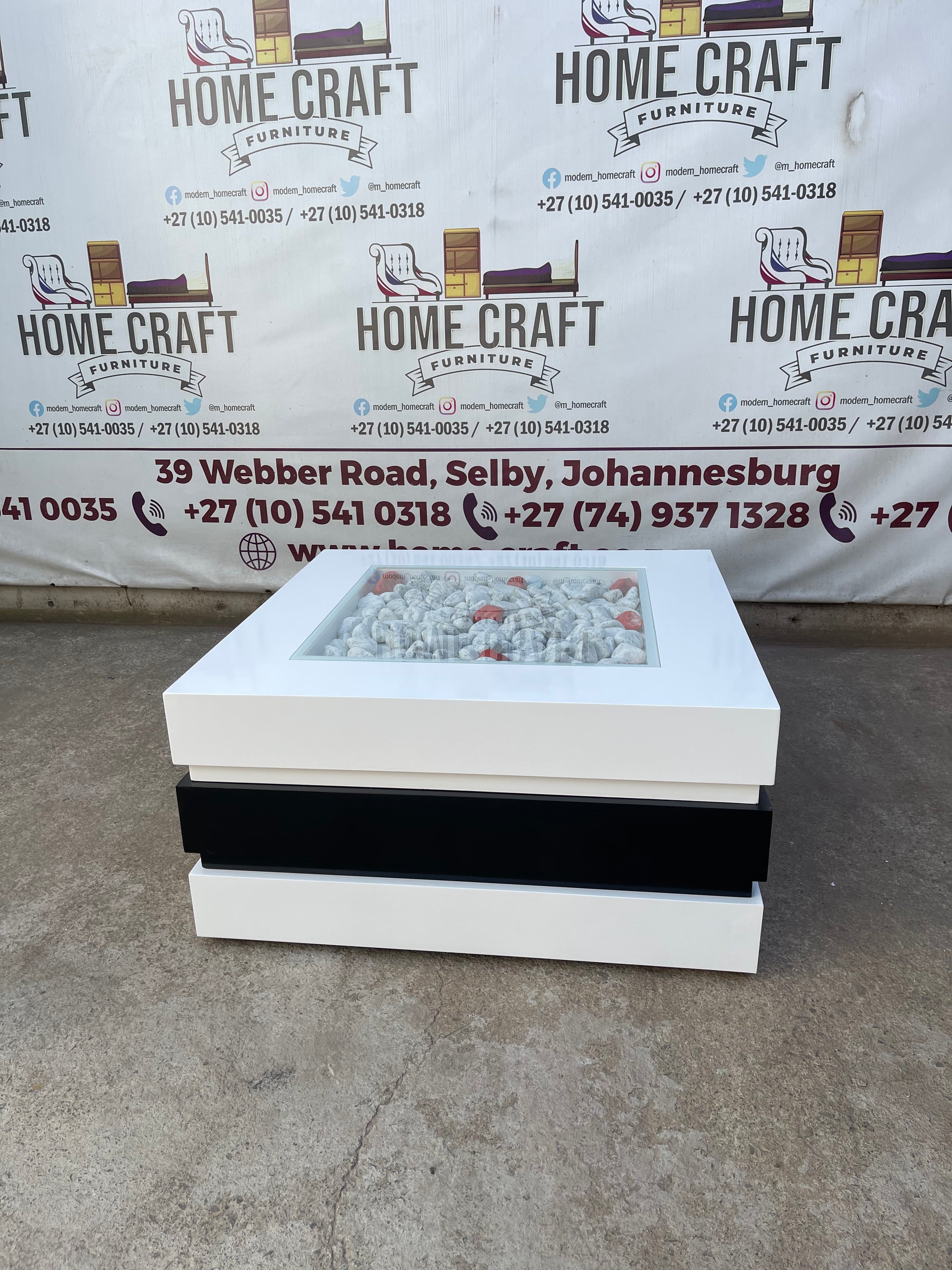 Ronewo Coffee Table With Glass & Stones