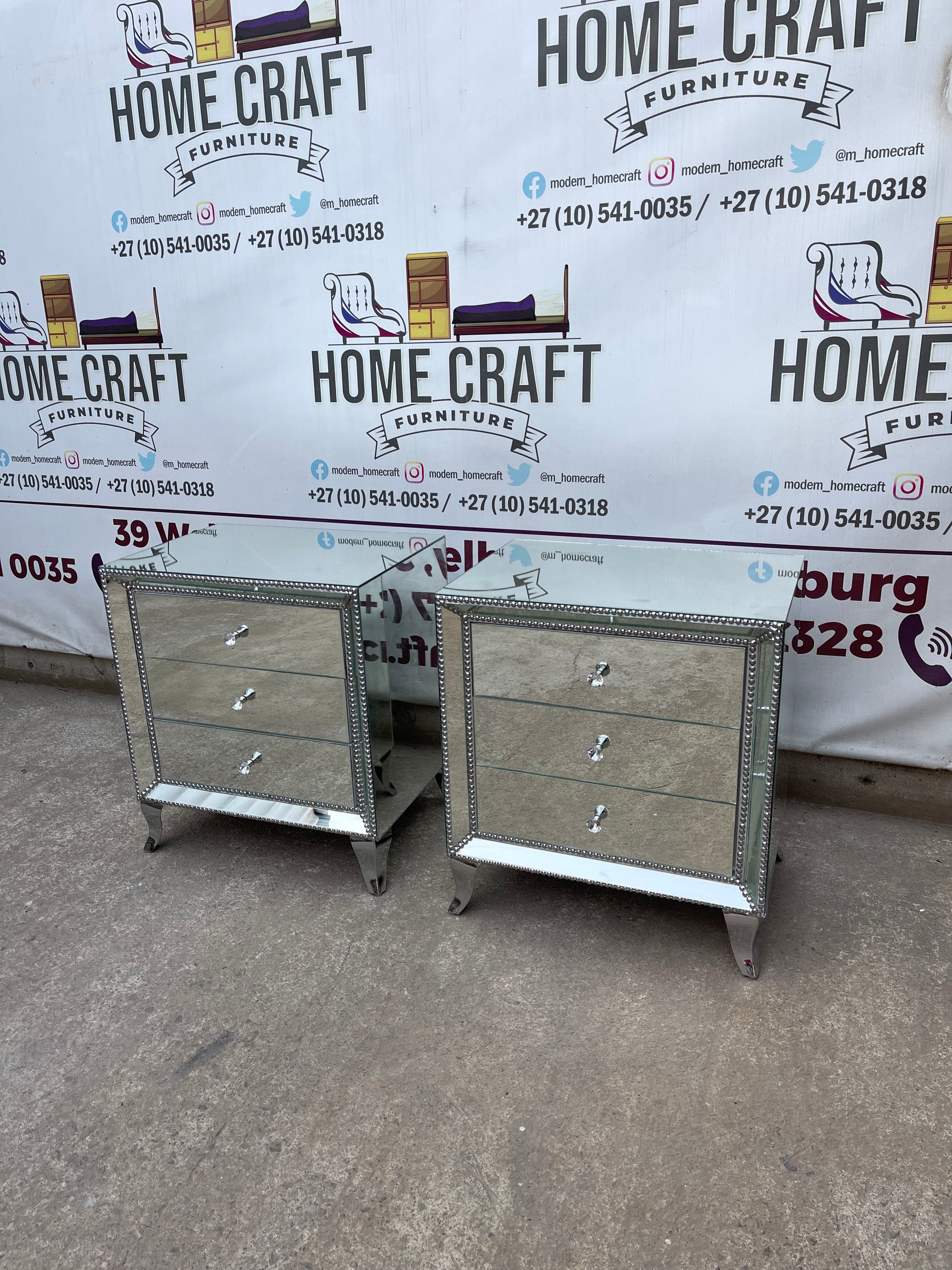 Face In - 3 Drawer Mirror Pedestals With Silver Studs