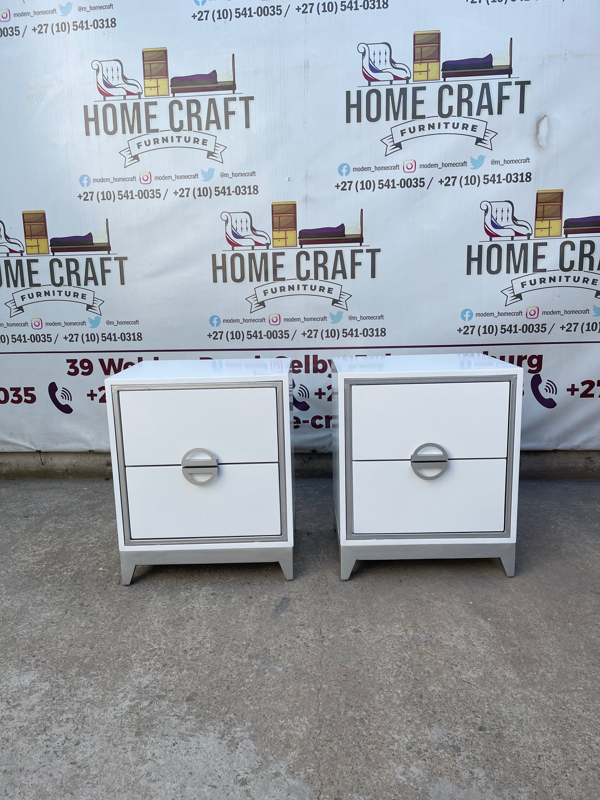 2 Drawer Pedestals With Moon Handles - Steel Face