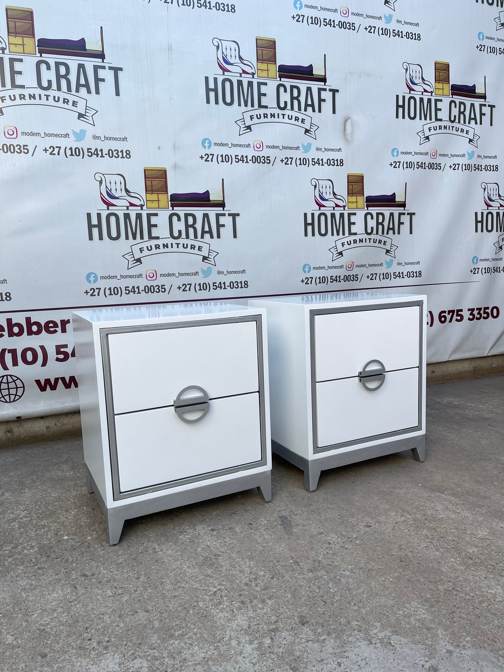 2 Drawer Pedestals With Moon Handles - Steel Face